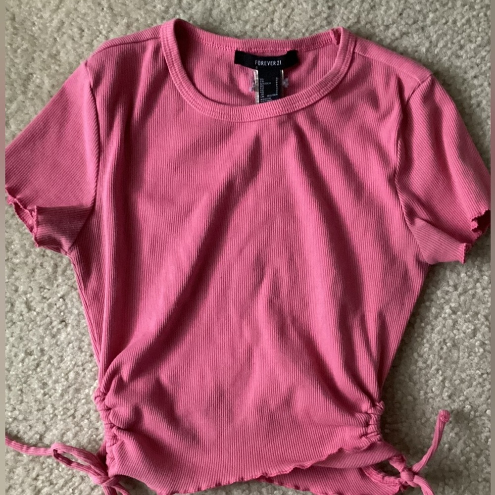 forever 21 pink ripped top with tie strings